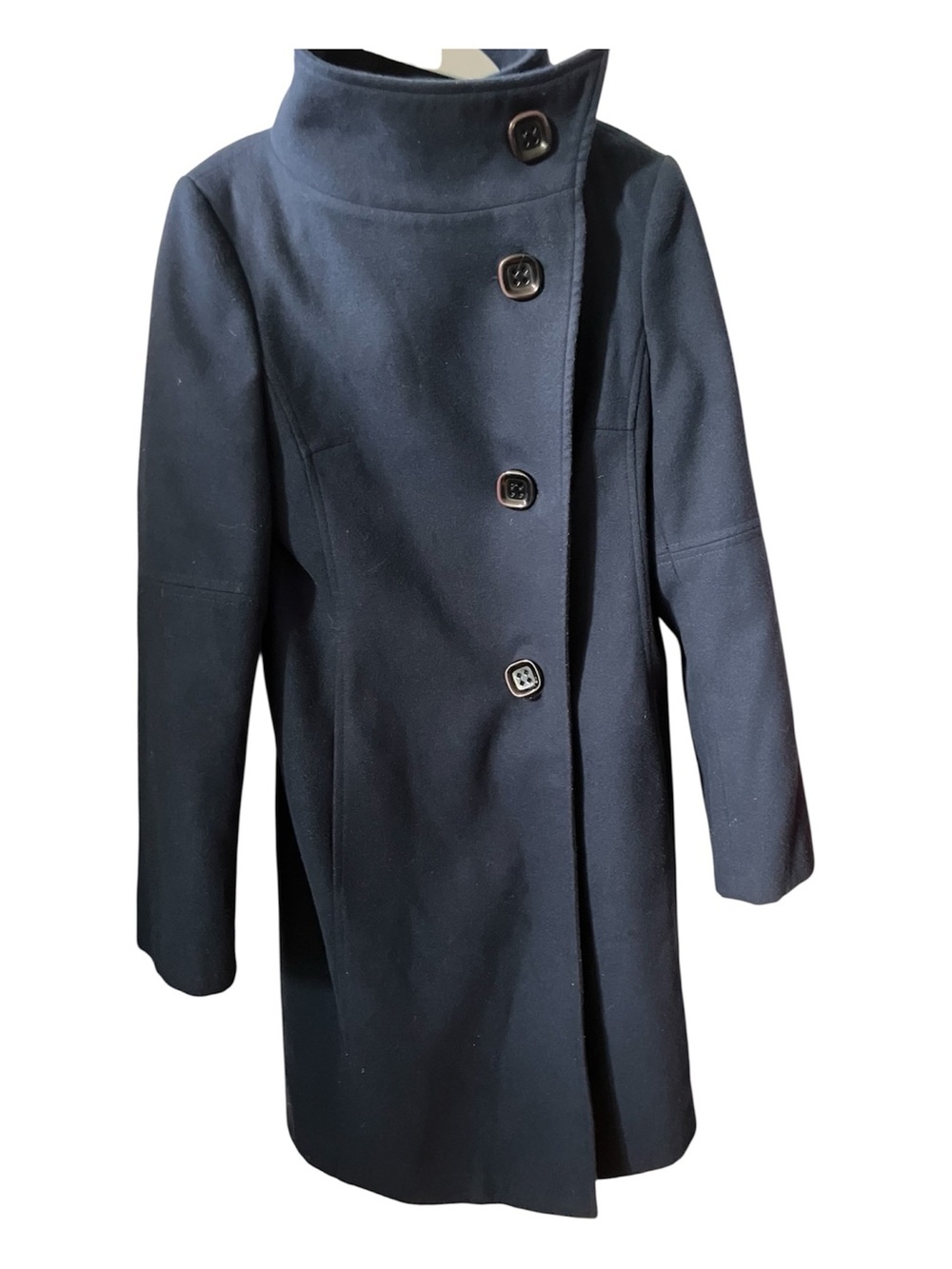 Classic Navy Single-Breasted Pea Coat - Women's